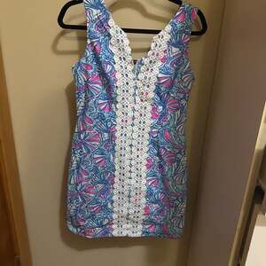 Lilly Pulitzer for Target 20th Anniversary My Fans Blue Pink Shift Dress size 8